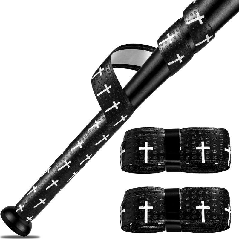 POUMEE 2PCS Faith Cross Baseball Bat Grip Tapes 15mm Precut and Full Adhesive Softball Grip TapeNonSlip Baseball Bat Wrap Tape Religious Cricket Batting Tape ReplacementBlack - Image 2