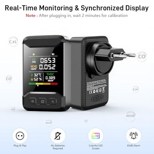 Serplex® Air Quality Monitor for CO, HCHO & TVOC, Plug-in Indoor Air Quality Detector with Precise Sensor & Buzzer Alarm, 24/7 Real-Time LCD Display Air Quality Monitor for Kitchen, Office, Room - Image 5