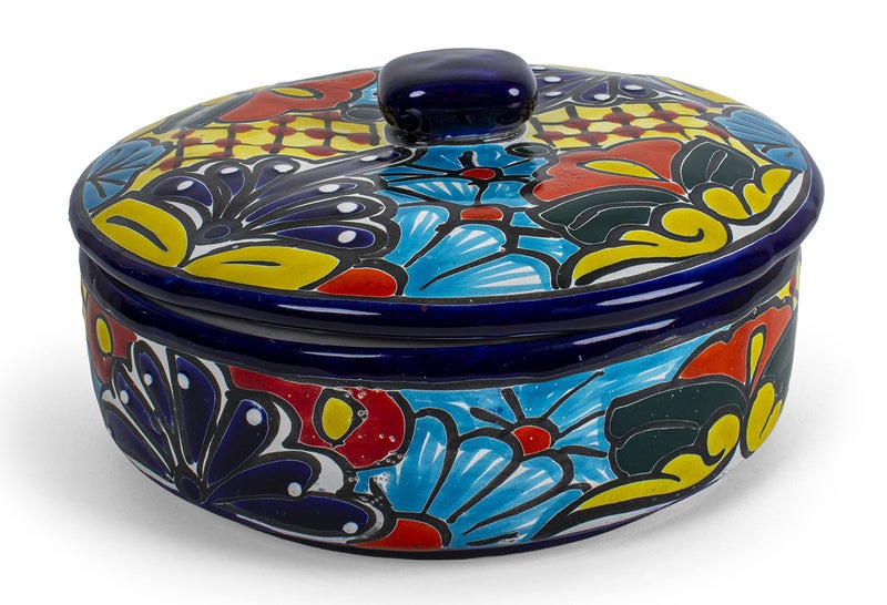 FESTMEX Genuine Mexican Talavera Hand Painted Tortillero Ceramic Tortilla warmer bowl with lid Handmade in Mexico by - Image 1