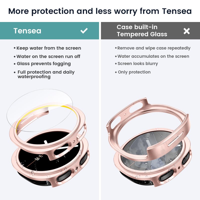 Tensea Multipack for Samsung Galaxy Watch 8 Screen Protector Case 40mm Accessories, Hard PC Bumper/HD Anti-Fog Tempered Glass Protective Film, Face Cover Set, Galaxy Watch 8 Case for Women Men - Image 3