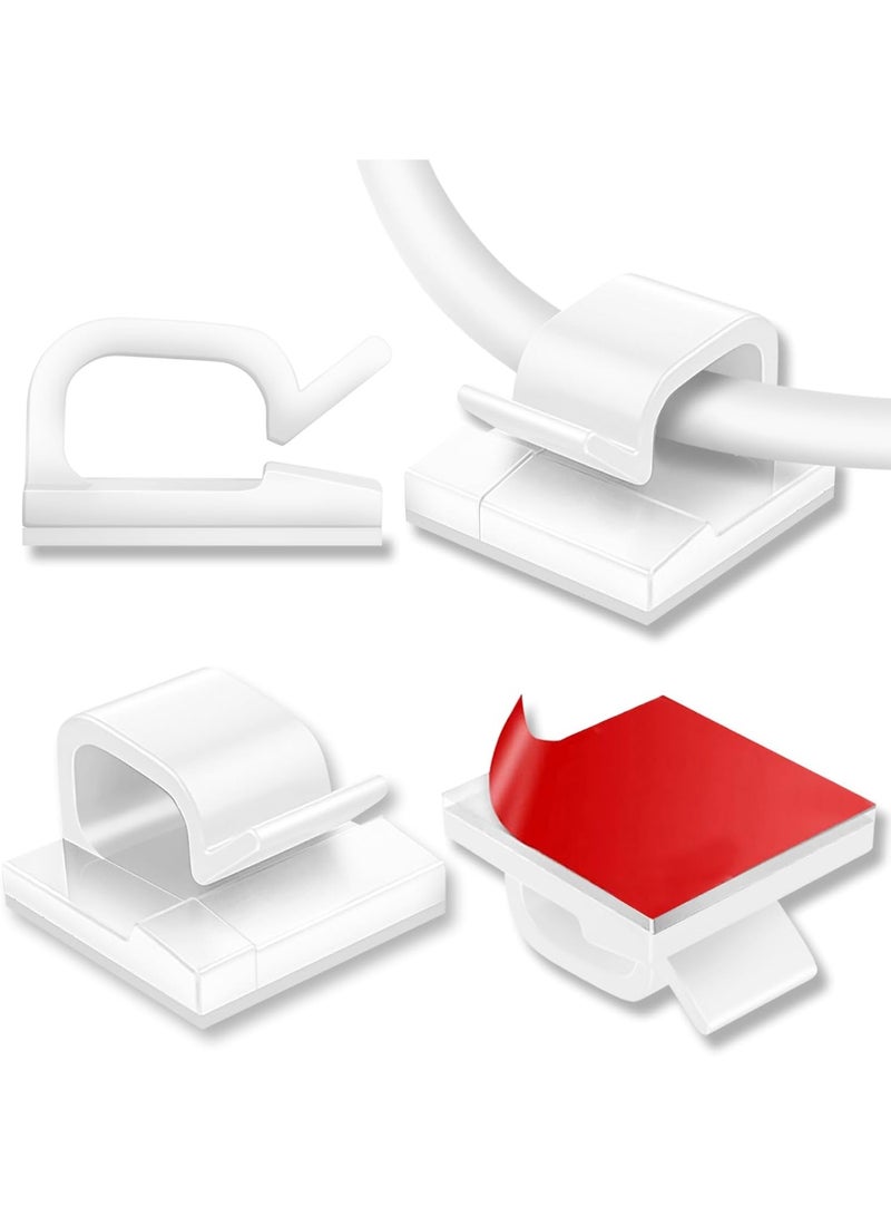 Relex 100 Pcs Adhesive Cable Clips, Wall Wire Clips for Cable Management, Strong Cord Clips Wire Holders for The Wall, Under Desk, Lights, Car, Dash Cam, Ethernet, Electric Wires Small (White) - Image 1