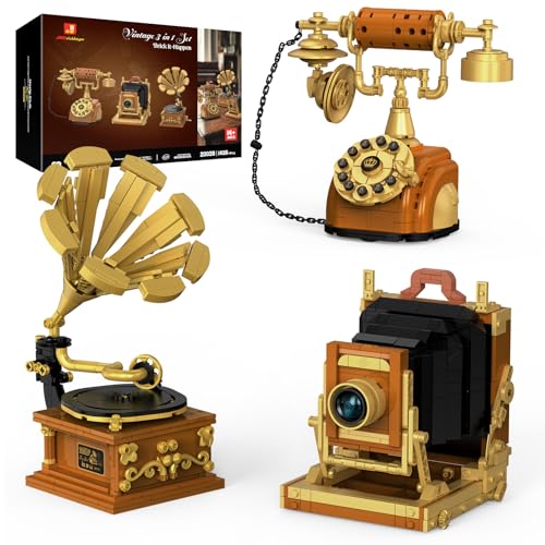 JMBricklayer Camera Telephone Record Player Building Block Sets for Adults Retro 3 in 1 Set Building Toy 20039 Vintage Display Model Kit for Office Room Decor Collectible Gift for Adult Men Kids 14 - Image 1