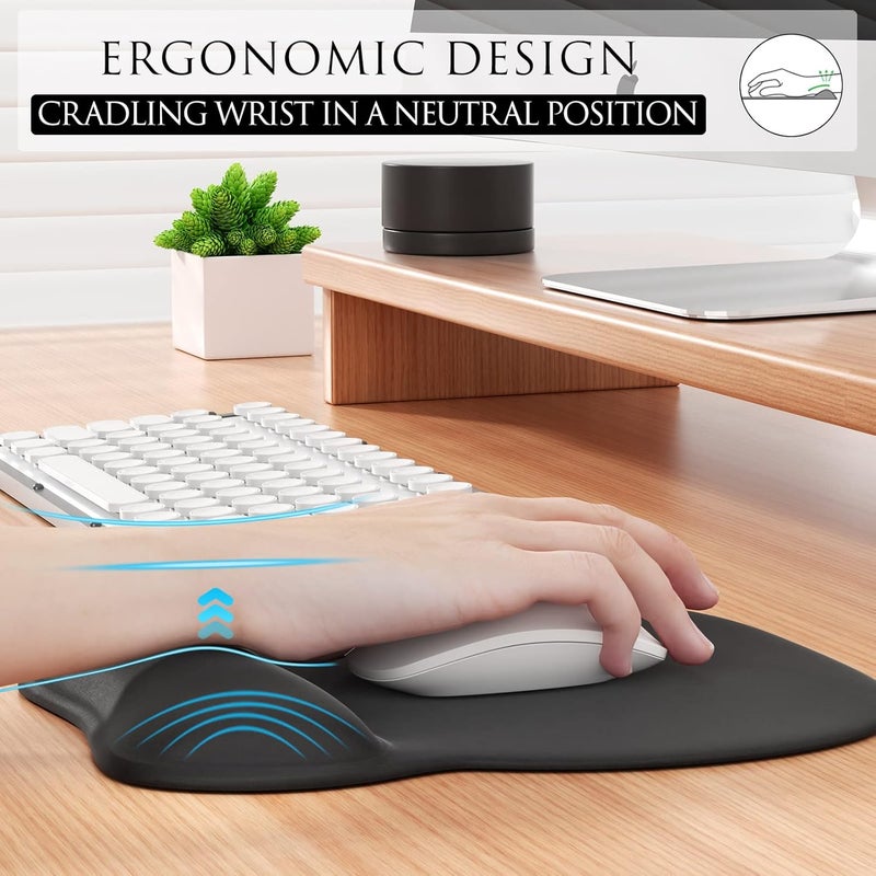 MROCO Ergonomic Mouse Pad with Gel Wrist Rest, Comfortable Mousepad with Smooth Wrist Support Surface and Non-Slip PU Base for Pain Relief, Computer, Laptop, Office & Home, 9.4 x 8.1 in, Black Color | Ergonomic Shape Design for Pain Relief, Cooling Feel Gel Cushioning for Wrist Comfort, Smooth Lycra Surface, Non-Slip PU Base - Image 3