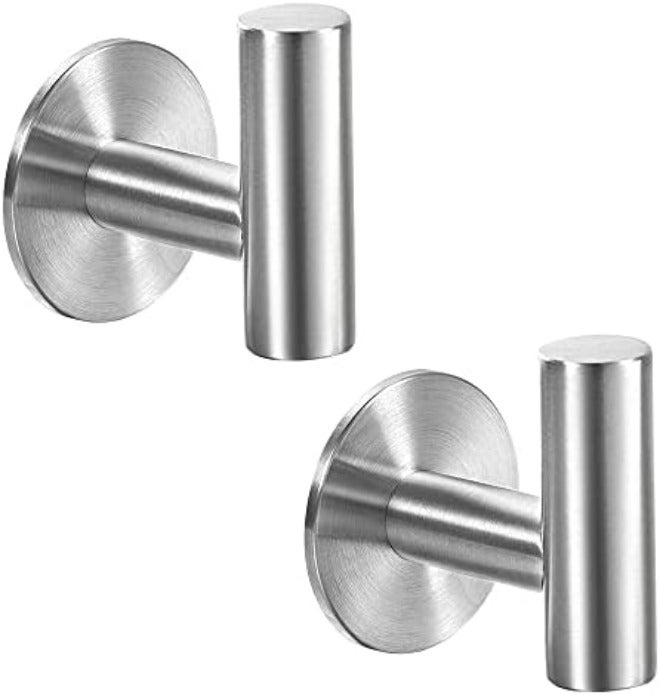 Vuzvuv Adhesive Brushed Nickel SUS304 Stainless Steel Towel Hooks – Heavy Duty Waterproof, Self-Adhesive Coat Robe Hook for Bathroom, Kitchen, Hotel (2-Pack) - Image 1