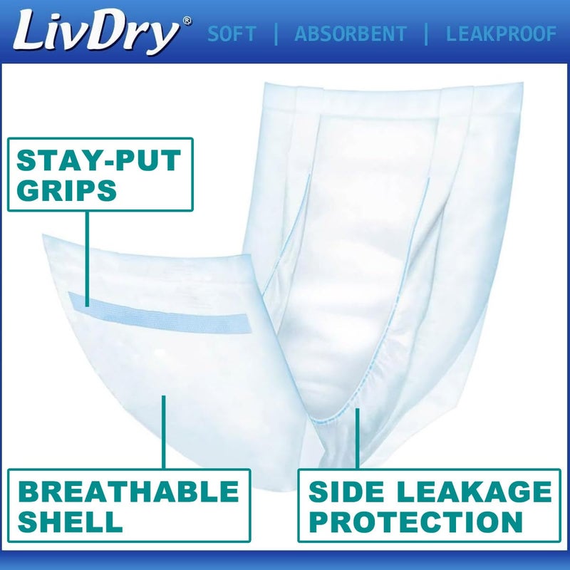 LivDry Incontinence Pads for Women and Men, Long Length Insert, Extra Absorbency with Odor Control (30 Count) - Image 2