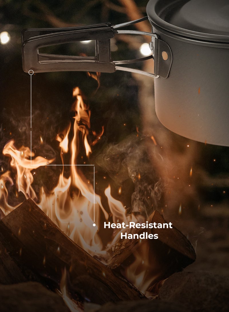 GREEN LION 7 IN 1 Camping Cookware / Anodized aluminum & stainless steel / Easy to store and carry / Wooden Shovel & Sponge / Food-Grade Material / Foldable and Lightweight / Foldable Soup Spoon - Black - Image 5