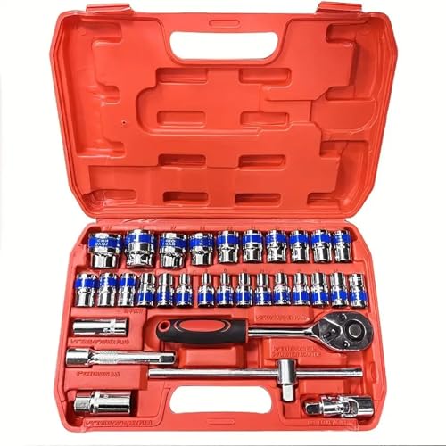 SNE 32-Piece Tool Kit - Ratchet Socket Wrench Set with Half Inch Ratchet, Spanner, Carry Box for Automobile, Bike, Car Repair - Image 1