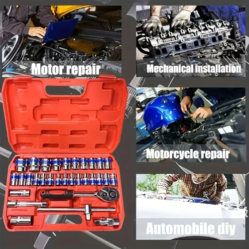 SNE 32-Piece Tool Kit - Ratchet Socket Wrench Set with Half Inch Ratchet, Spanner, Carry Box for Automobile, Bike, Car Repair - Image 3