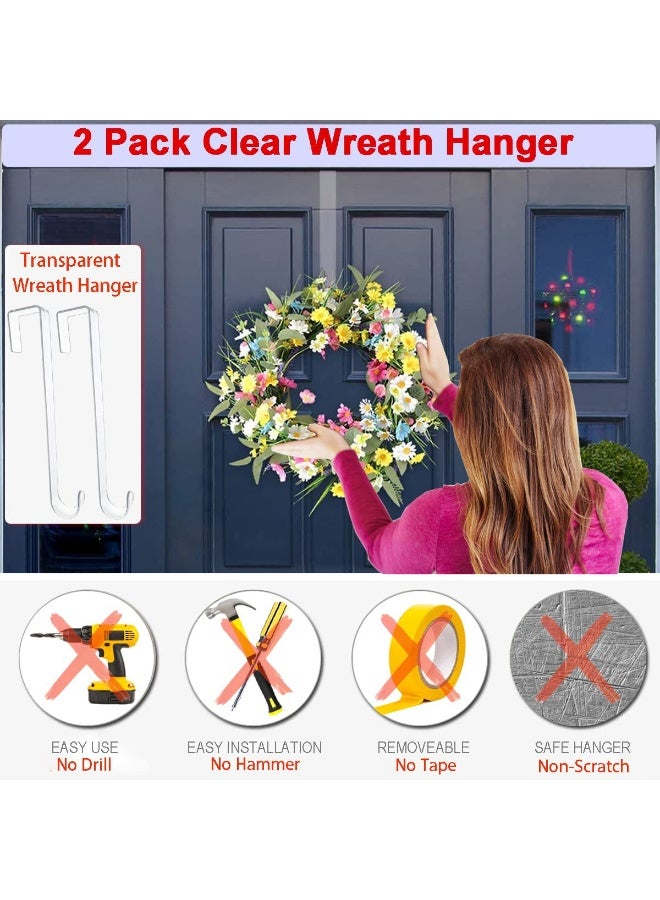 2 Pcs Transparent Door Hooks For Wreaths, 12-Inch Over The Door Hanger, Non Scratch Welcome Sign for Front Door Home Decor Inside Outside, Clear Acrylic Decor Hanger For Front Door - Image 2
