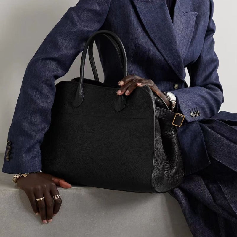 Margaux Series Handbag Same Style As Celebrities, Frosted Cowhide Tote Bag Tr Old Money Style Fashionable Leather Large Bag - Image 4