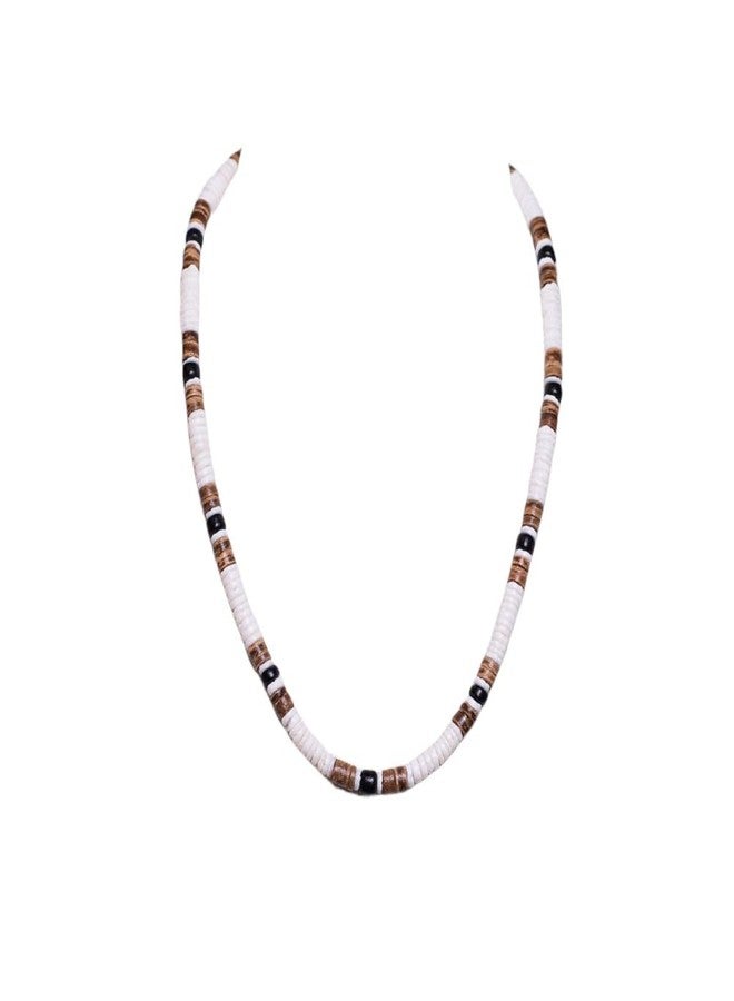 BlueRica Puka, Tiger Brown & Black Coconut Shell Beads Necklace (18") - Image 1