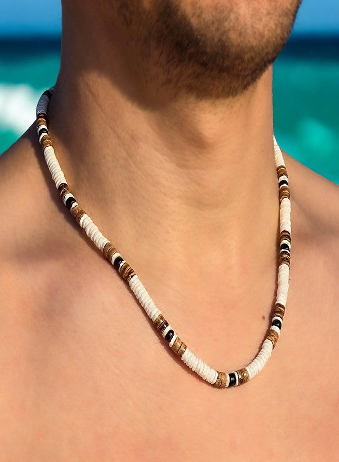 BlueRica Puka, Tiger Brown & Black Coconut Shell Beads Necklace (18") - Image 2