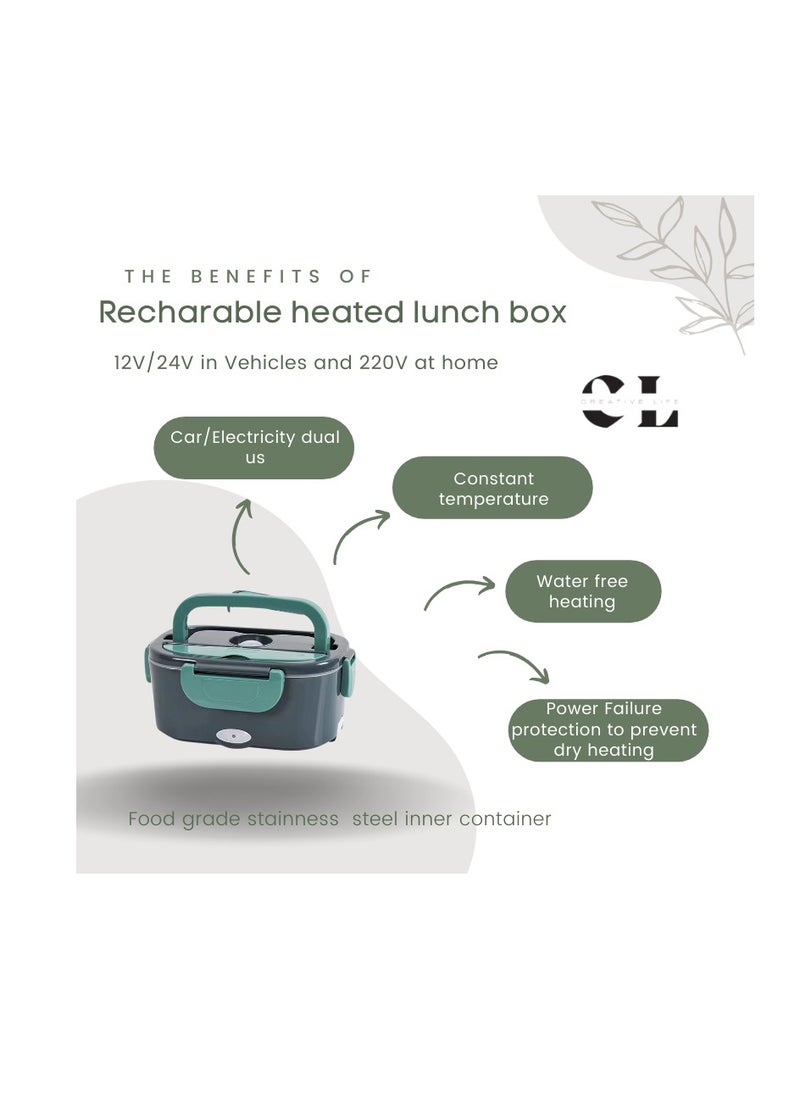 CREATIVE LIFE - Portable USB Electric Tiffin Heated Lunch Box Avec Sac For Adults 304 Stainless Steel Self Heating Electric Rechargeable Lunch Box for For Heating Meal On Car/Truck, Household And Camping - Image 1