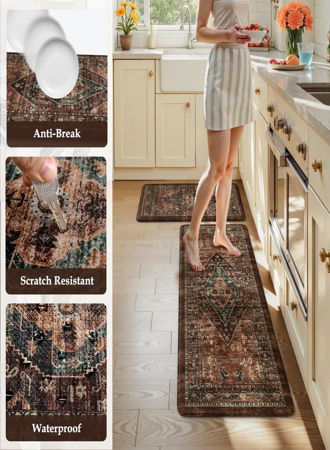 KIMODE Anti Fatigue Kitchen Mats for Floor, Boho Floral Kitchen Rugs Sets of 2, Brick Cushioned Kitchen Floor Mats, Non Slip Standing Desk Mat for Sink Laundry Office Desk 20"x47"+20"x32" - Image 5