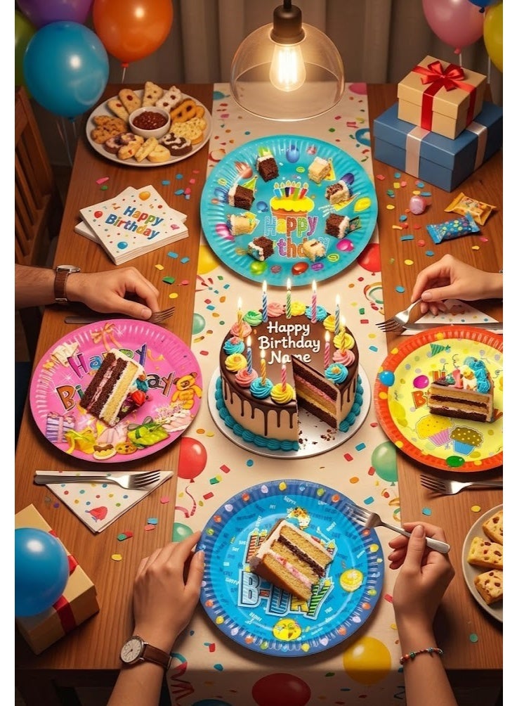 Paper plates for birthdays and occasions. A set of disposable paper birthday plates – bright, multi-colored, and various shapes. - Image 4