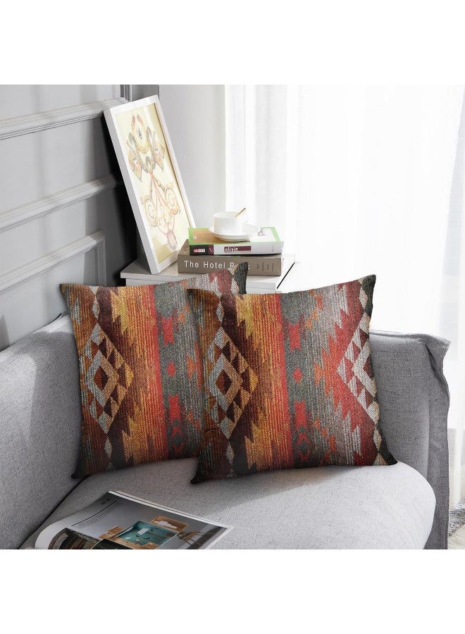Emvency Set of 2 Aztec Throw Pillow Cover 16x16 Inches Decorative Pillowcase Navajo Orange Red Grey Tribal Decor Rectangle Pillow Cover with Hidden Zipper for Bedroom Sofa - Image 2