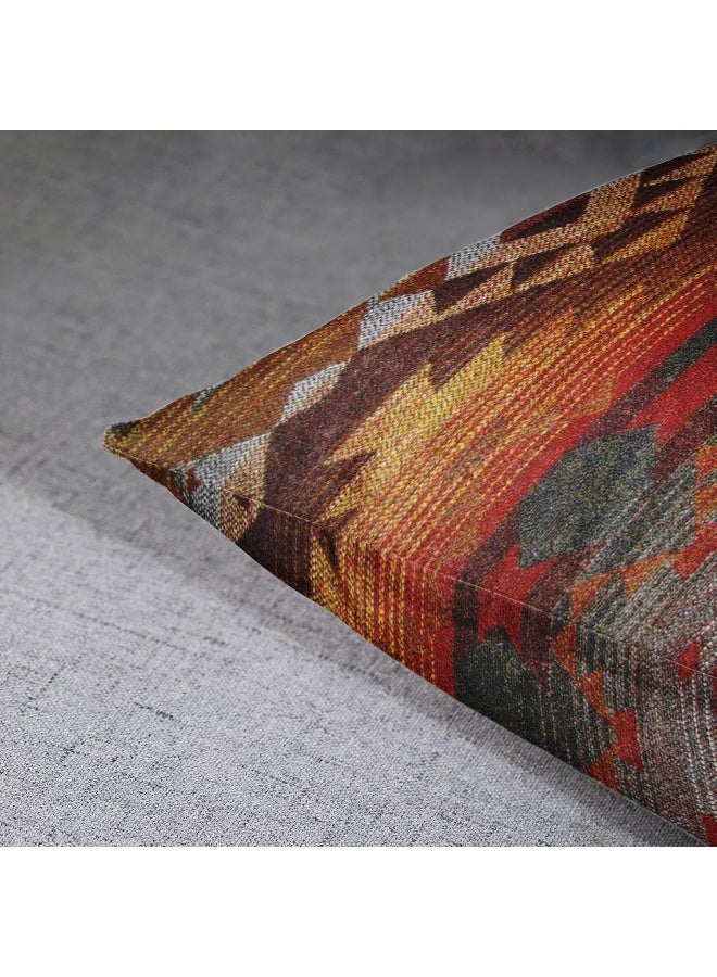 Emvency Set of 2 Aztec Throw Pillow Cover 16x16 Inches Decorative Pillowcase Navajo Orange Red Grey Tribal Decor Rectangle Pillow Cover with Hidden Zipper for Bedroom Sofa - Image 4