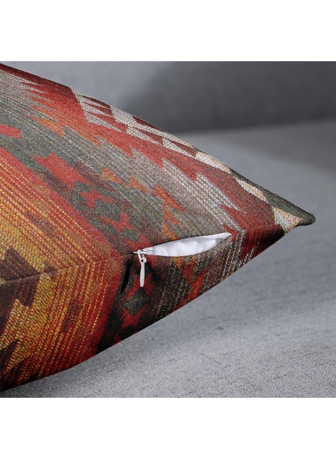 Emvency Set of 2 Aztec Throw Pillow Cover 16x16 Inches Decorative Pillowcase Navajo Orange Red Grey Tribal Decor Rectangle Pillow Cover with Hidden Zipper for Bedroom Sofa - Image 3