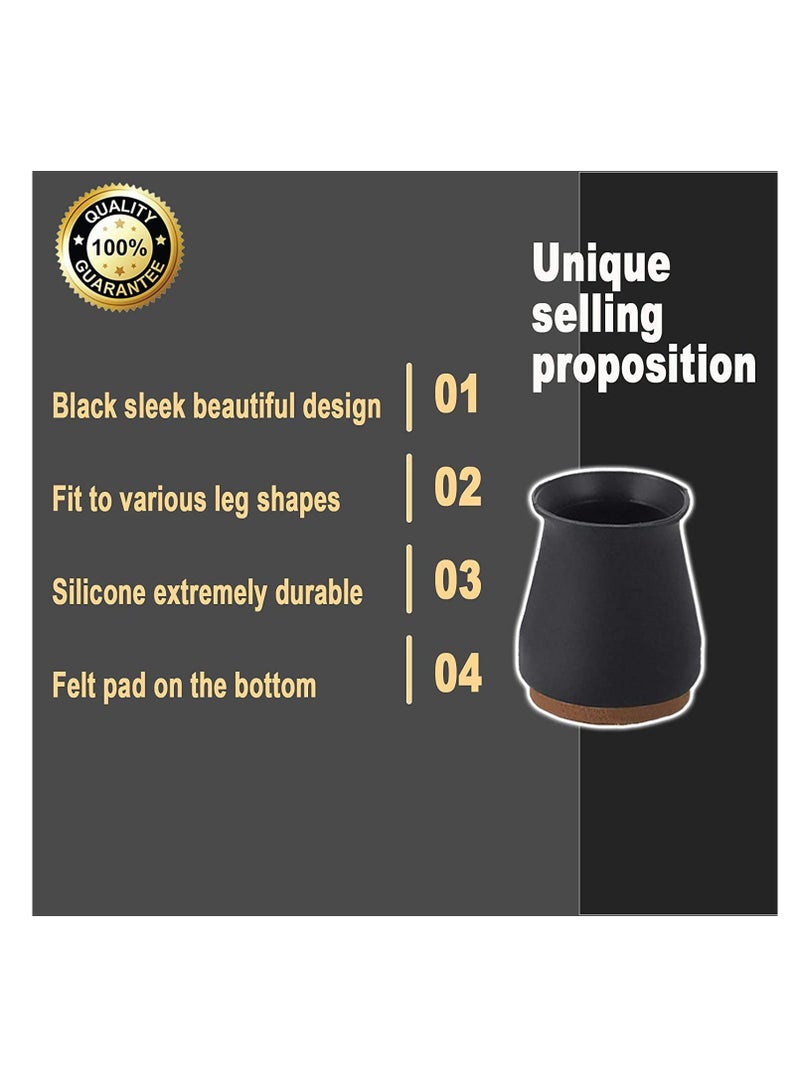 Zikra Silicone Chair Legs Floor Protectors Cover, Furniture Silicon Protection Cover with Felt Pad FIT 0.7 inch to 1.1 inch, Bottom Chair Pads for Round Furniture Table Feet Black, 24Pcs - Image 3