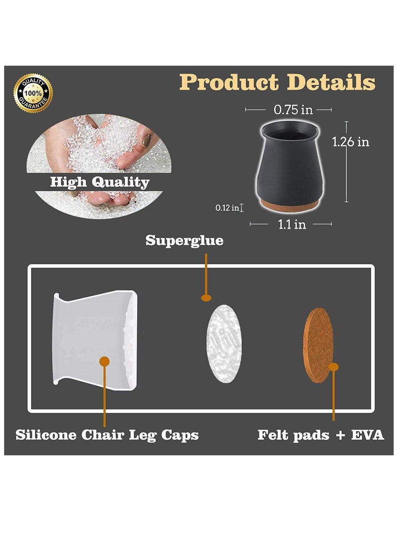 Zikra Silicone Chair Legs Floor Protectors Cover, Furniture Silicon Protection Cover with Felt Pad FIT 0.7 inch to 1.1 inch, Bottom Chair Pads for Round Furniture Table Feet Black, 24Pcs - Image 2