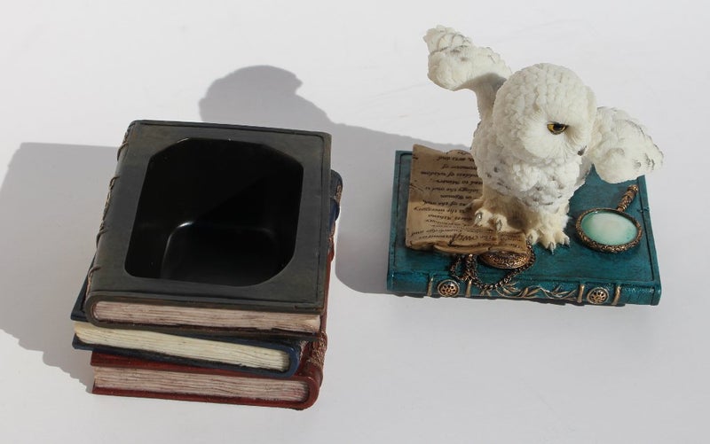 US 4.75 Inch Snow Owl Flap Wings on Books Trinket Box, White Color - Image 3