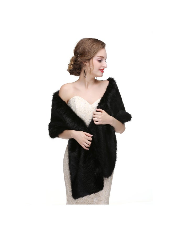 Black Faux Fur Shawl Wrap Stole Shrug for Winter Bridal Wedding Cover Up - Image 4