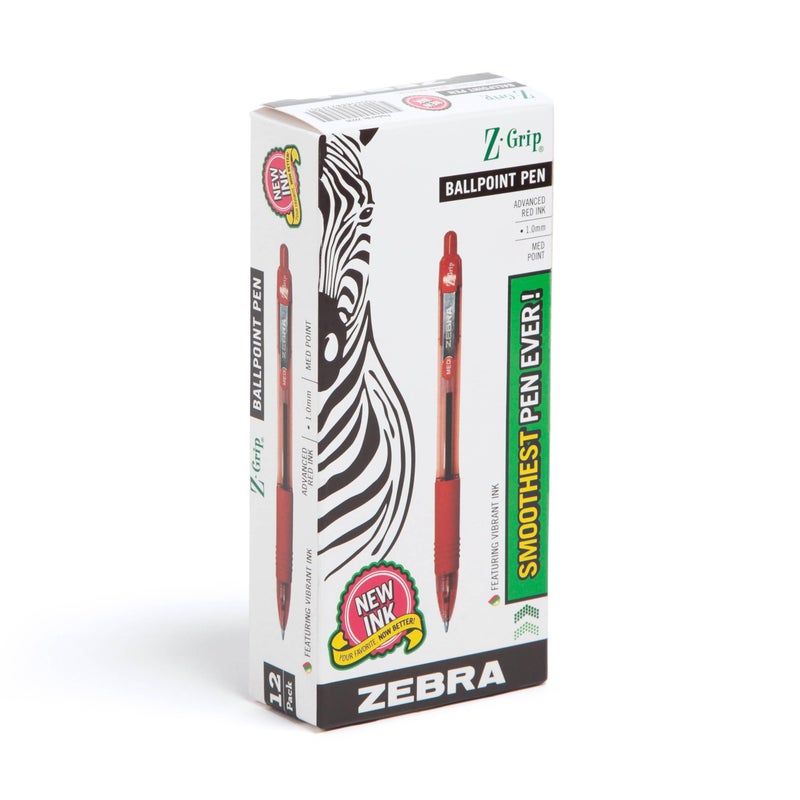 Zebra Pen Z-Grip Retractable Ballpoint Pen, Low Viscosity Red Ink, 1.0mm Medium Point, School Supplies, Teacher Supplies, and Office Supplies,12-Pack (22230) - Image 1