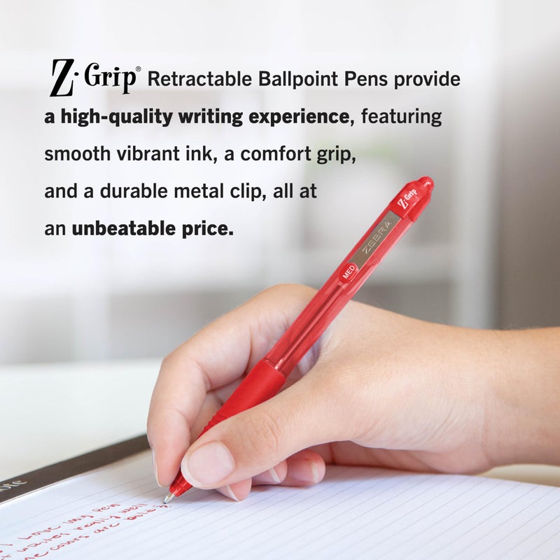 Zebra Pen Z-Grip Retractable Ballpoint Pen, Low Viscosity Red Ink, 1.0mm Medium Point, School Supplies, Teacher Supplies, and Office Supplies,12-Pack (22230) - Image 5