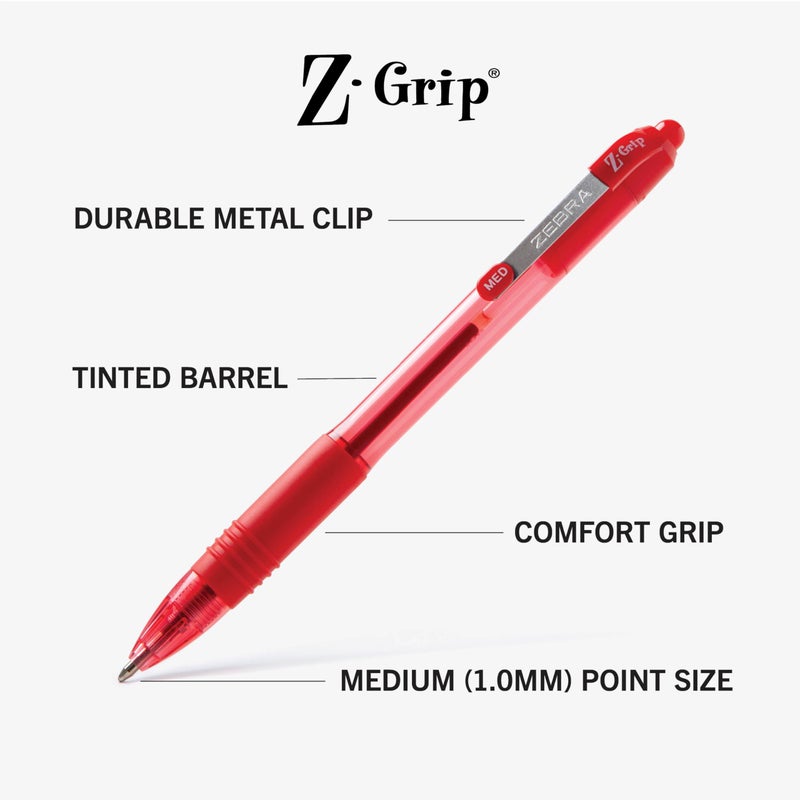 Zebra Pen Z-Grip Retractable Ballpoint Pen, Low Viscosity Red Ink, 1.0mm Medium Point, School Supplies, Teacher Supplies, and Office Supplies,12-Pack (22230) - Image 3