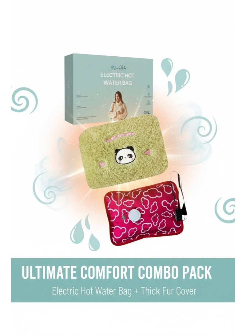 Lifenpure Set of 1Pc Electric Hot Water Bag Red Color With 1 Pc Hand Warmer Thick Soft Cover Green Color Dual Comfort - Image 2