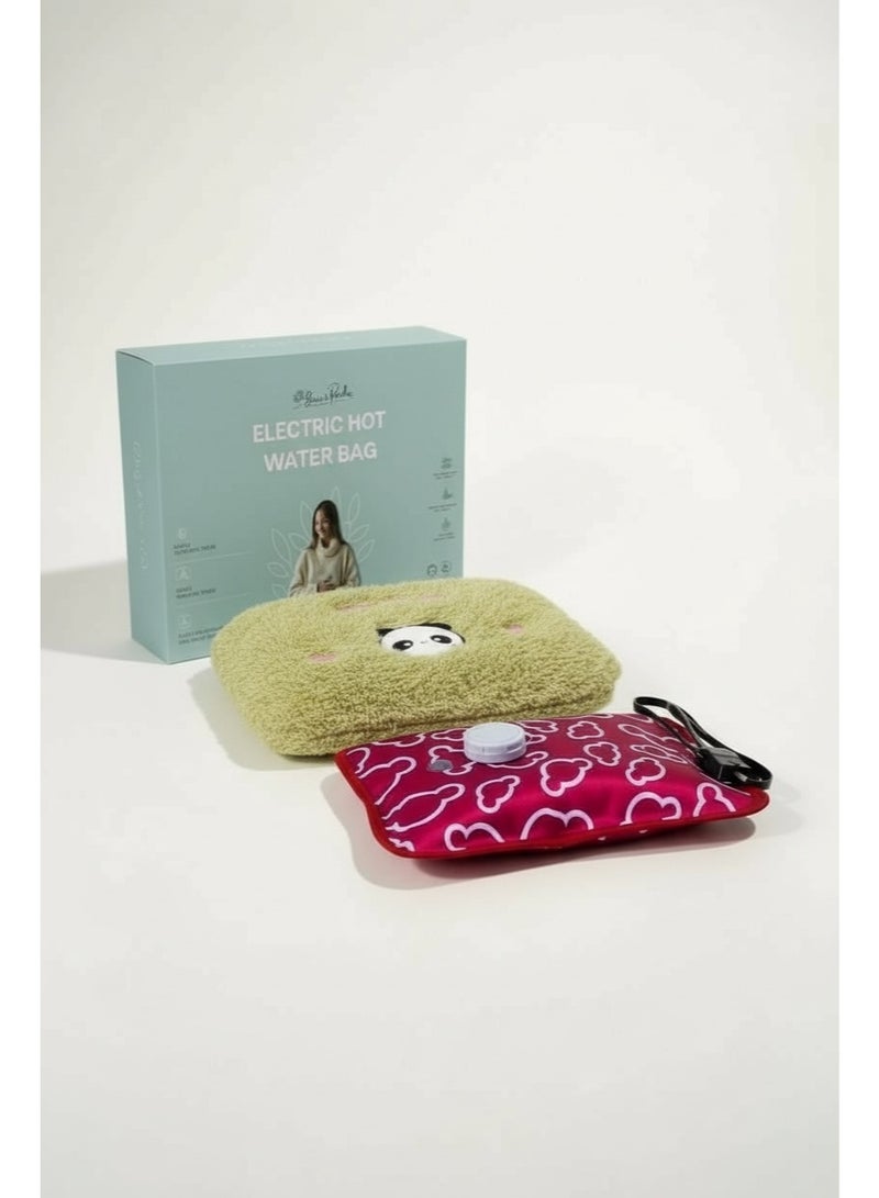 Lifenpure Set of 1Pc Electric Hot Water Bag Red Color With 1 Pc Hand Warmer Thick Soft Cover Green Color Dual Comfort - Image 1