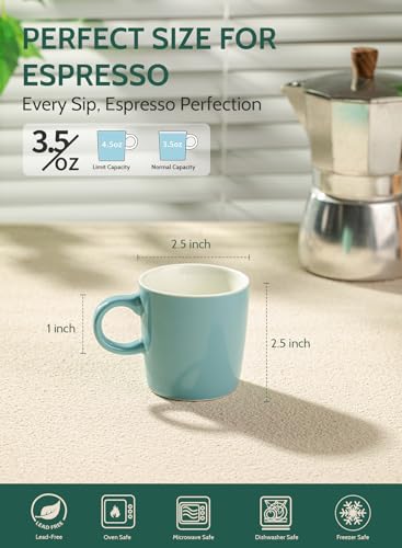 Sweese 3.5oz Porcelain Espresso Cups Set of 4, Mini Coffee Mugs Demitasse Cups - Turquoise - Image 2