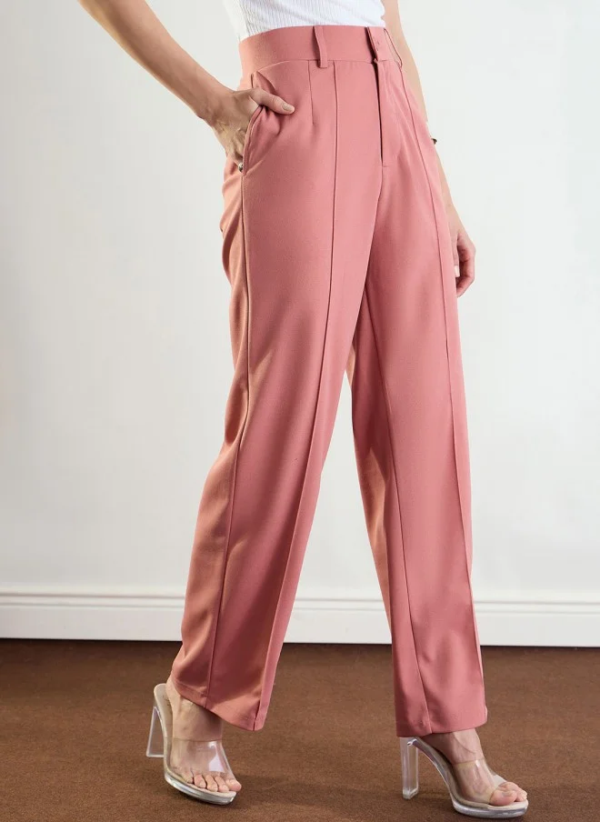 ساسافراس Pink High-Rise Pleated Parallel Trousers for Women