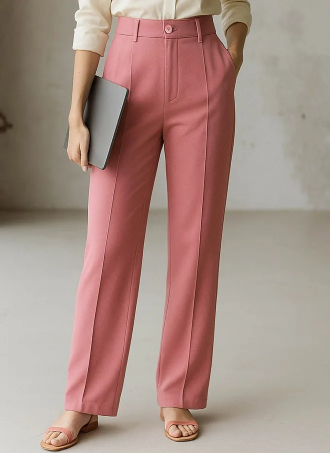 ساسافراس Pink High-Rise Pleated Parallel Trousers for Women