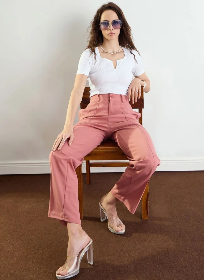 ساسافراس Pink High-Rise Pleated Parallel Trousers for Women