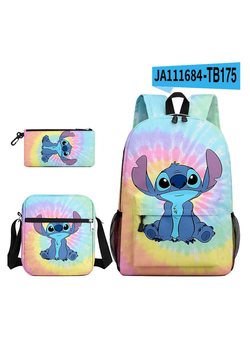 New Cartoon Stitch Backpack School Bag Children's Lunch Bag Pencil Bag Three-Piece Set For Primary And Secondary School Students 32*45*13 cm