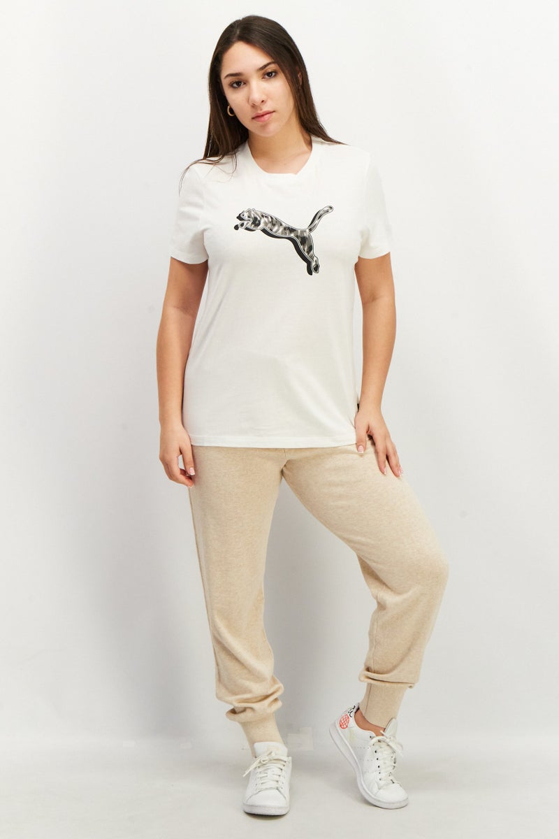 PUMA Women Sportswear Fit Short Sleeve Brand Long Training T-Shirt, White/Black - Image 2