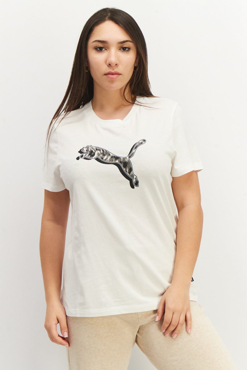 PUMA Women Sportswear Fit Short Sleeve Brand Long Training T-Shirt, White/Black - Image 1