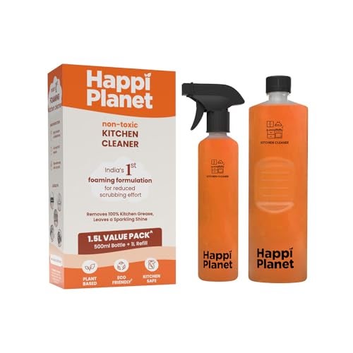 Happi Planet | Kitchen Cleaner Spray | India’s 1st Foaming Formulation for Less Scrubbing | 1.5L | Suitable for Stoves, Chimneys, Counter Tops, Appliances, Walls & Cabinets | Non Toxic & Natural - Image 1