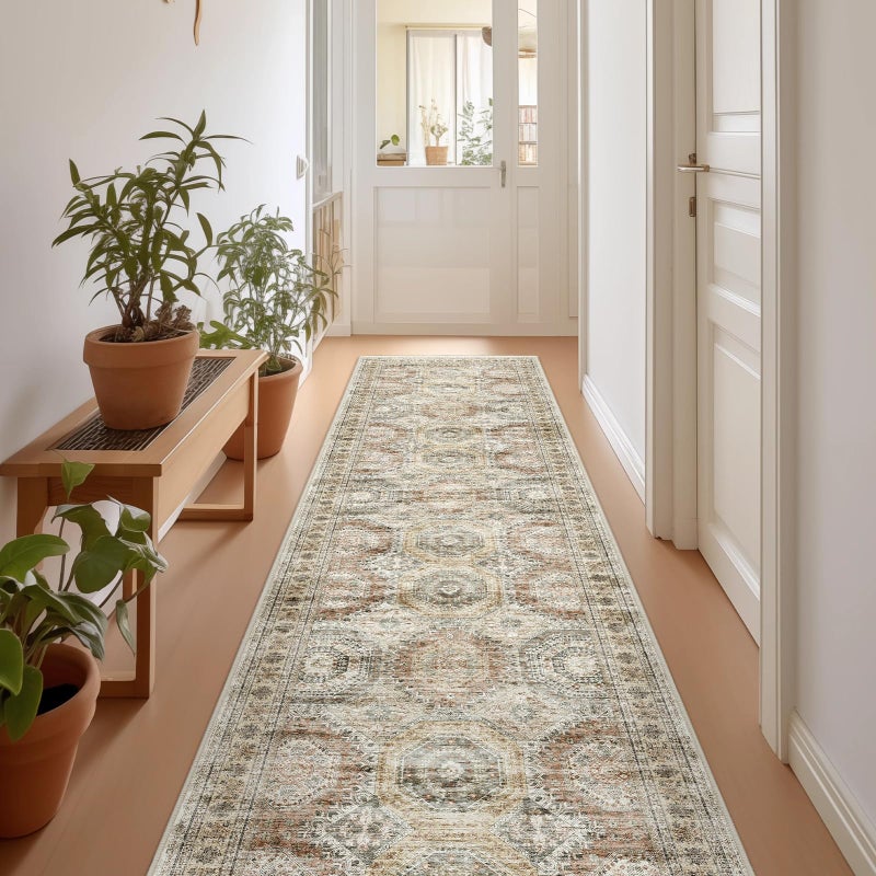 Restydon Rug Runners for Hallways Non Slip  2x8 Runner Rug for Bedroom Washable Runner with Rubber Backing Soft LowPile Carpet for Kitchen Laundry Bathroom 2x8 BrownPink