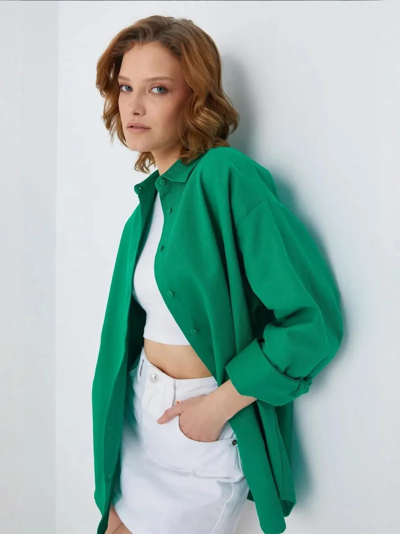 Mixray Green Mixray Oversize Poplin Shirt for Women | Best Price UAE