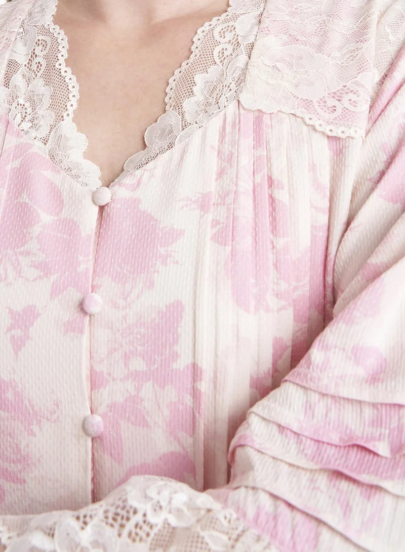 كشخة Floral Printed Dress with Lace Details