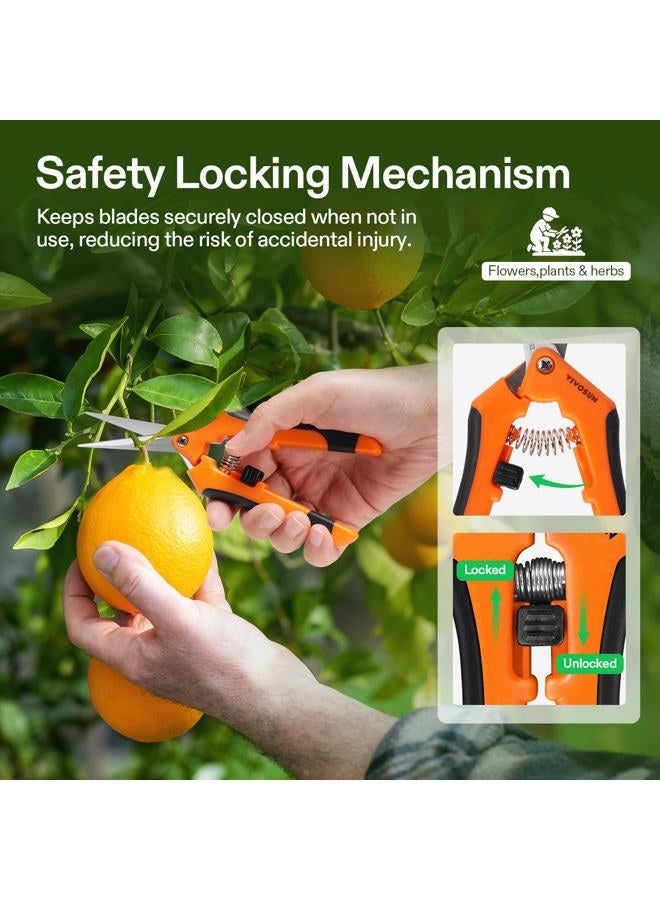 VIVOSUN 6.5 Inch Gardening Scissors Hand Pruner Pruning Shear with Straight Stainless Steel Blades Orange 1-Pack - Image 5