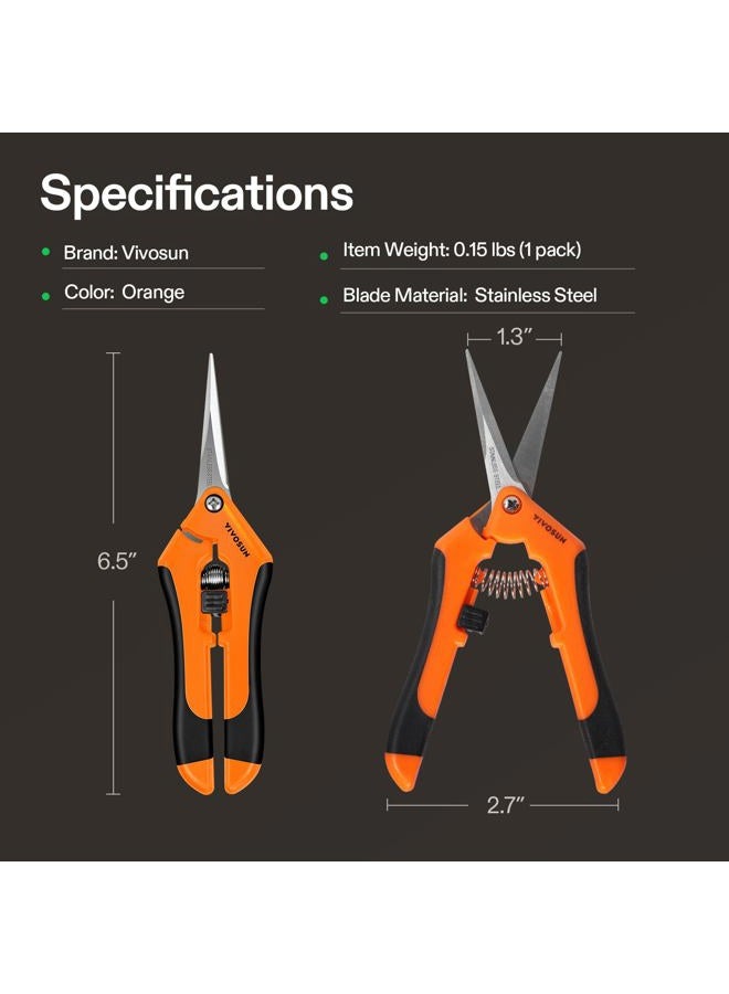 VIVOSUN 6.5 Inch Gardening Scissors Hand Pruner Pruning Shear with Straight Stainless Steel Blades Orange 1-Pack - Image 3