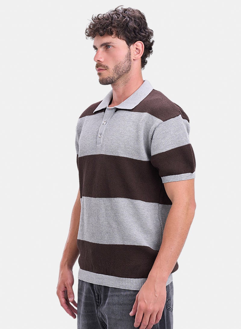 bowline Grey*Brown Striped Knitwear T-shirt - Image 1