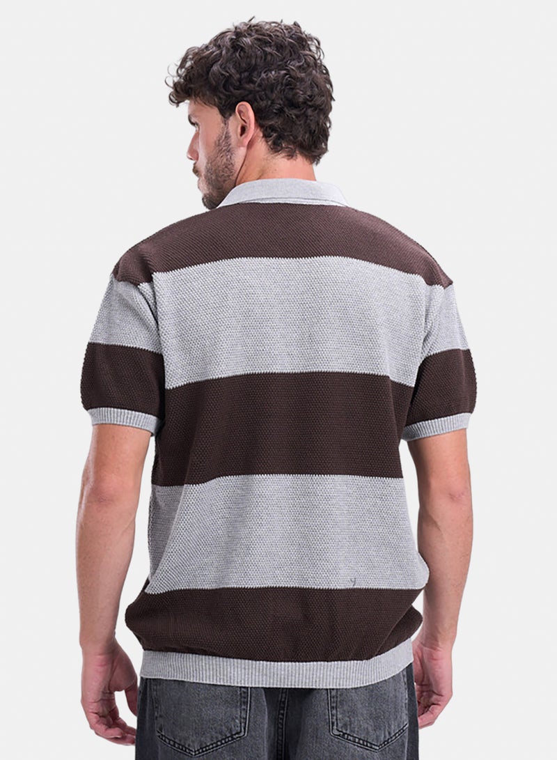 bowline Grey*Brown Striped Knitwear T-shirt - Image 2
