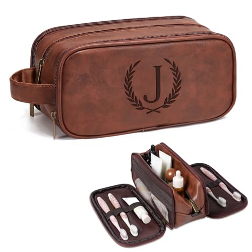 Janhavi Personalized Toiletry Bag for Men Gifts for Boyfriend Toiletry Bag For Shower CaddyPersonalized Initials Wheat Mens Toiletry Travel Bag Travel Essentials MenMedium Red Brown J - Image 1