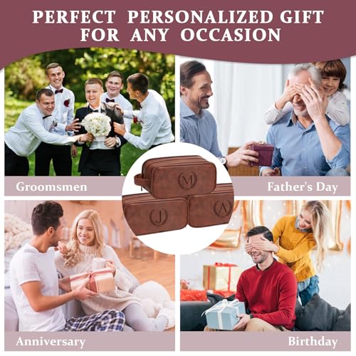 Janhavi Personalized Toiletry Bag for Men Gifts for Boyfriend Toiletry Bag For Shower CaddyPersonalized Initials Wheat Mens Toiletry Travel Bag Travel Essentials MenMedium Red Brown J - Image 3