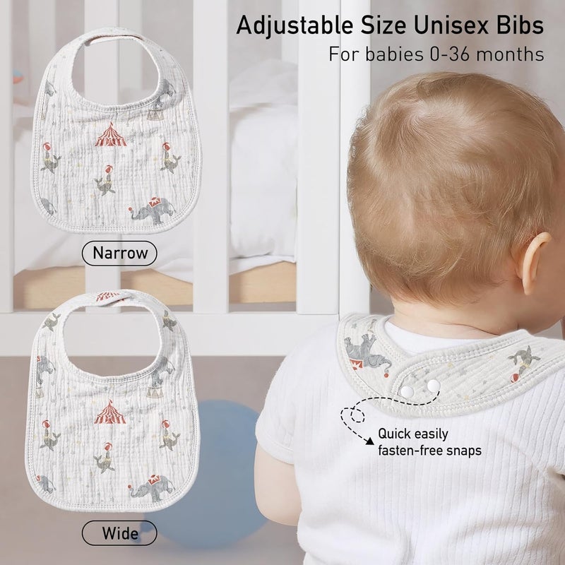 Muslin Drool Bibs for Boys Girls 8 Pack - Adjustable Baby Bibs for Drooling and Teething, Soft Cotton Baby Bandana Bib for Newborn Feeding Essentials (Circus) - Image 5