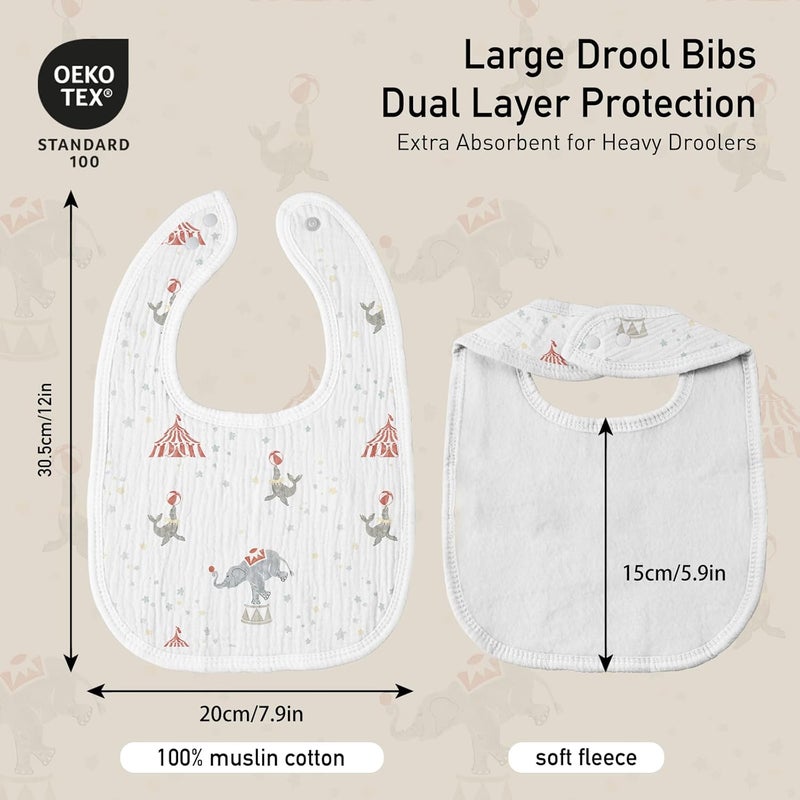 Muslin Drool Bibs for Boys Girls 8 Pack - Adjustable Baby Bibs for Drooling and Teething, Soft Cotton Baby Bandana Bib for Newborn Feeding Essentials (Circus) - Image 4